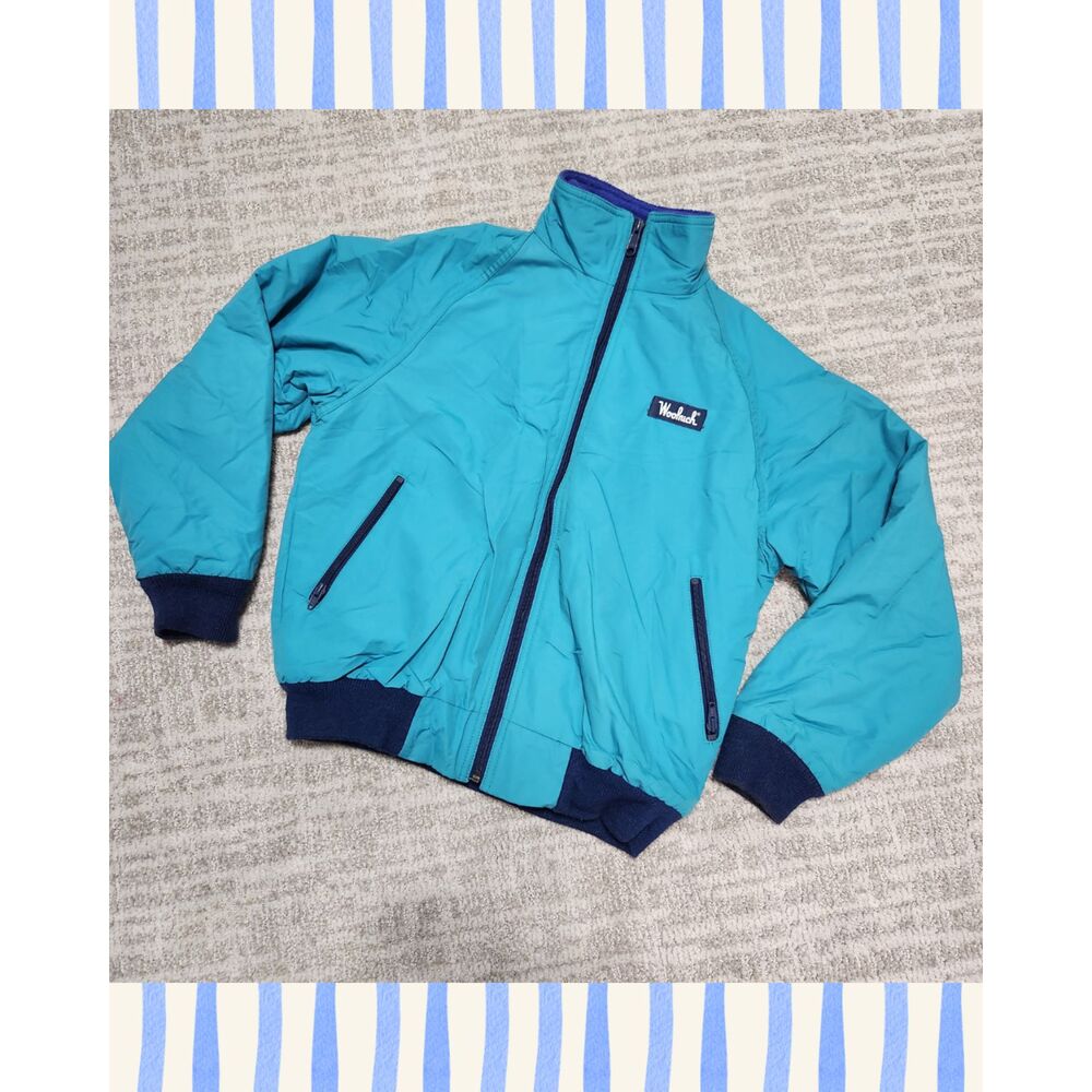 Vintage Woolrich Women's Teal Blue Full Zip Fleece Lined Bomber Jacket Size S